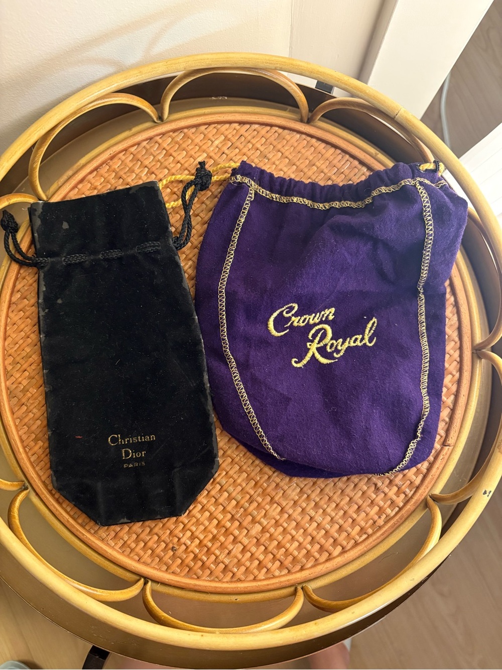 Crown Royal Purple Velvet Drawstring Bag & Christian Dior Black Velvet Pouch